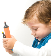 student with markers